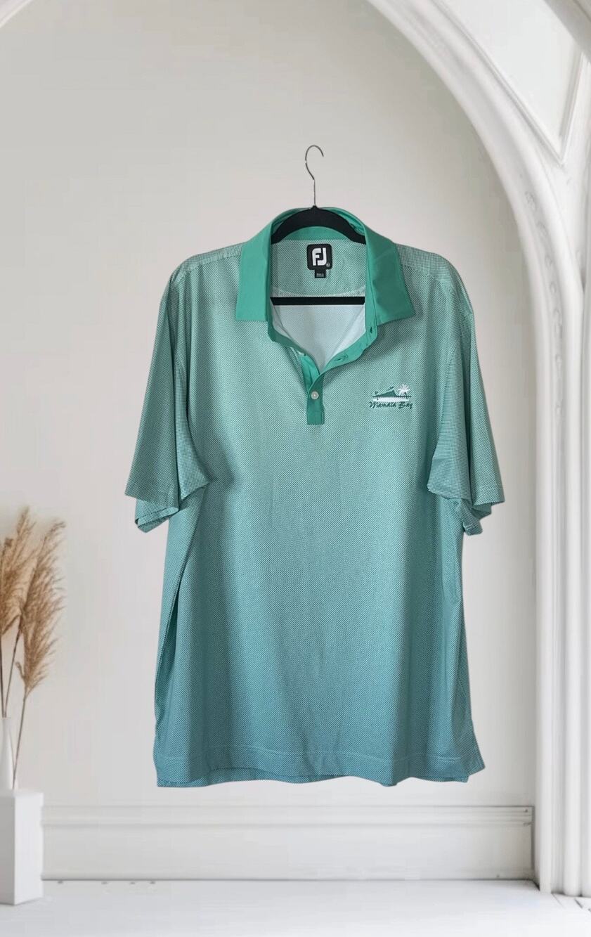 FootJoy FJ Mint Green Micro Gingham Check Golf Polo Shirt Mens XL Poly Stretch